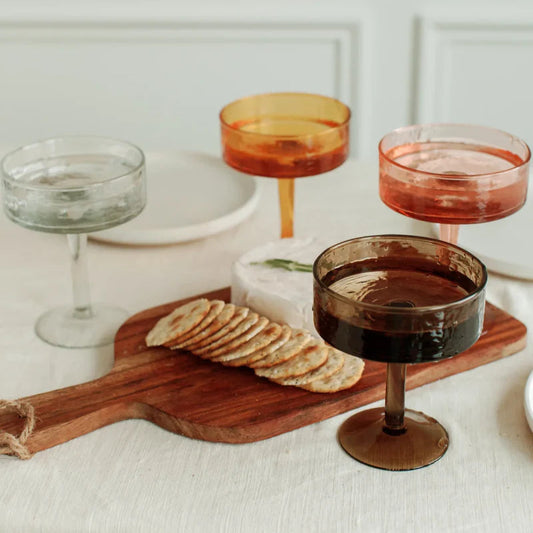 Handblown Hammered Coupe Cocktail Glass Pair