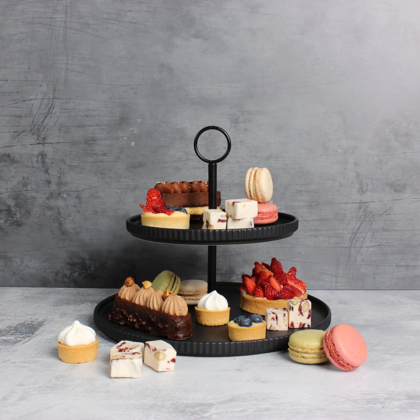 Matte Black Ceramic 2 Tier Serving Platter