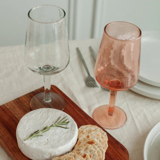 Handblown Hammered Wine Glasses Pair