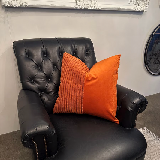Patchwork Cushion Square Orange Corduroy Velvet