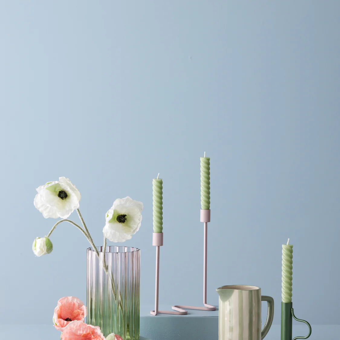 Hollis Ceramic Jug White & Green Stripe