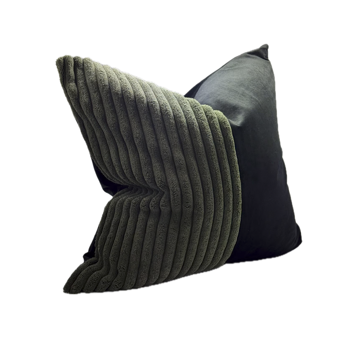 Patchwork Cushion Square Black Green Corduroy Velvet