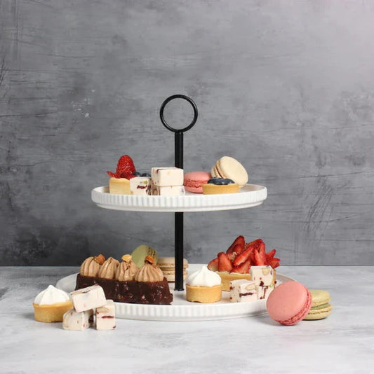 Matte White Ceramic 2 Tier Serving Platter