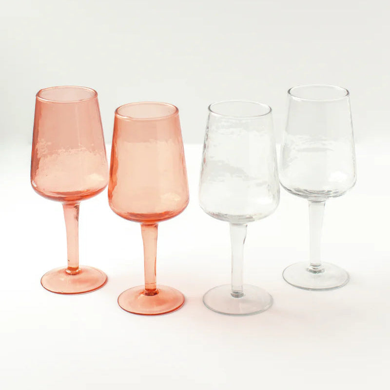 Handblown Hammered Wine Glasses Pair