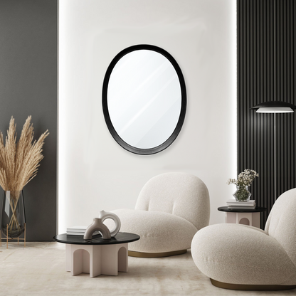 Black Oak Oval Framed Mirror