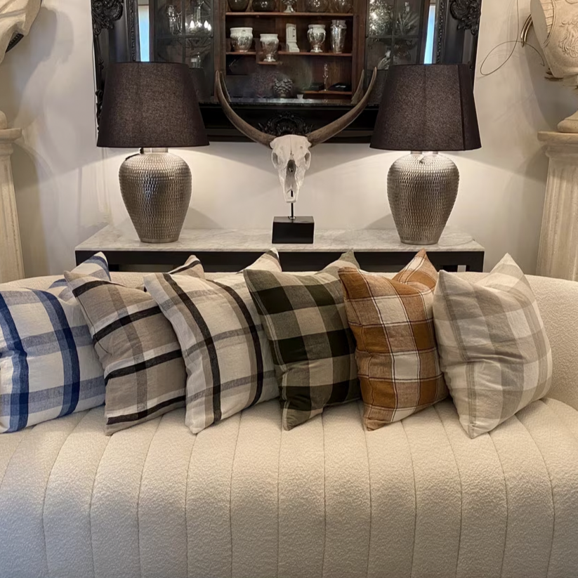 Linen Cushion Olive Check