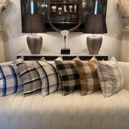 Linen Cushion Olive Check