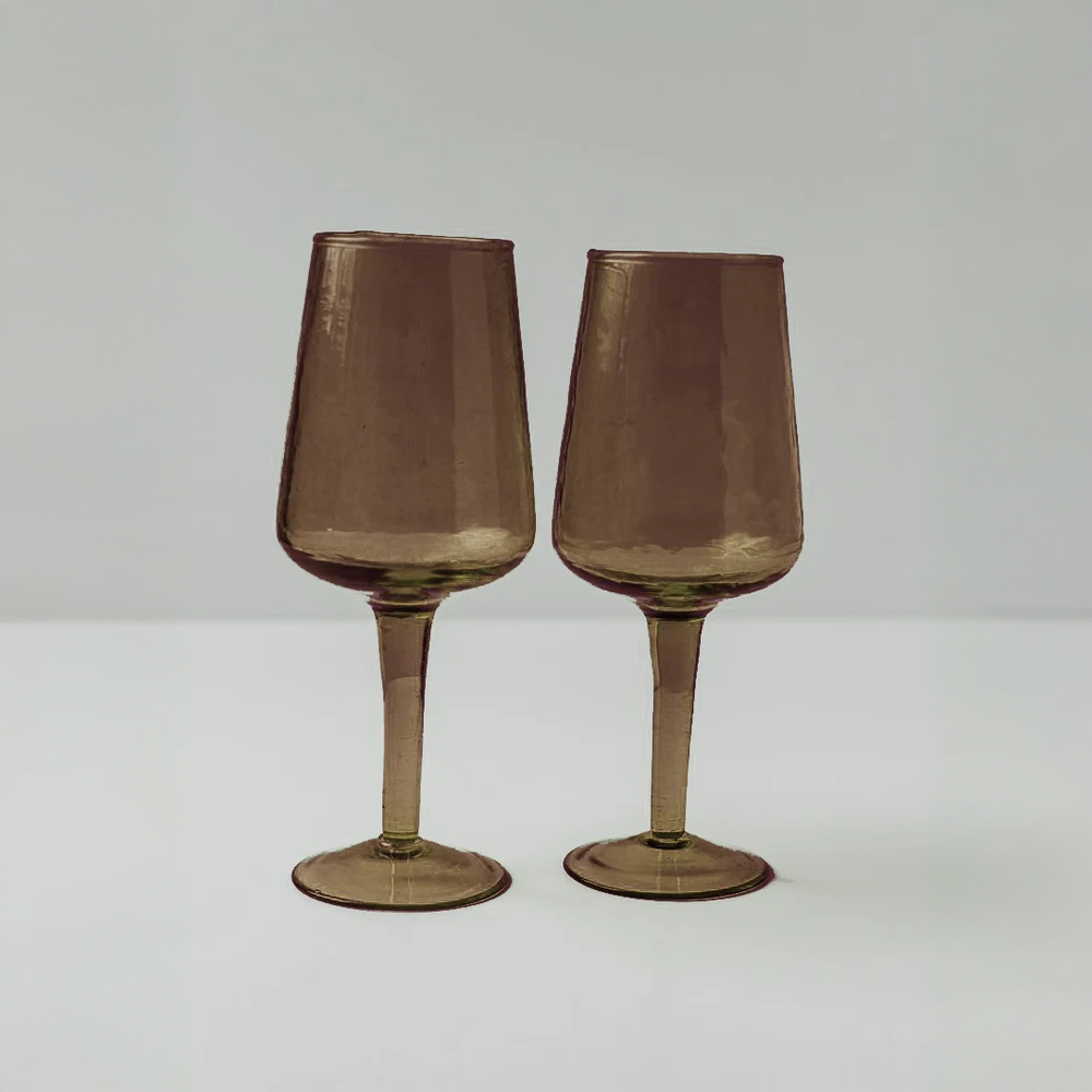Handblown Hammered Wine Glasses Pair