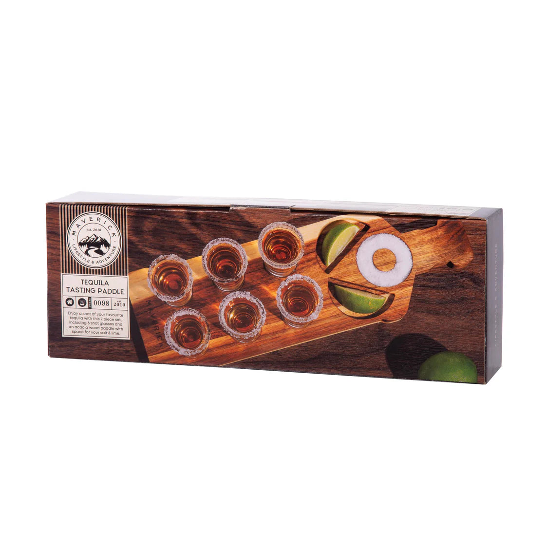 Maverick Tequila Board and Shot Glass Set Natural