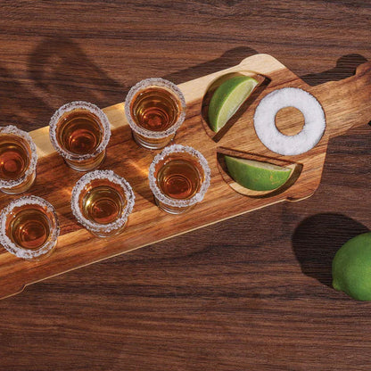 Maverick Tequila Board and Shot Glass Set Natural