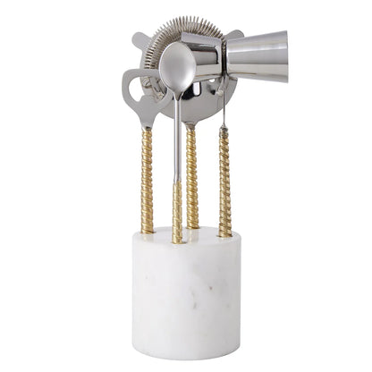 Davis & Waddell Twisted Gold Handle and Marble Bar Set