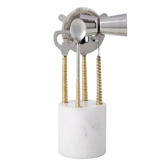 Davis & Waddell Twisted Gold Handle and Marble Bar Set